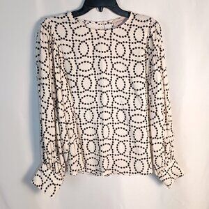 Philosophy Republic Clothing Top M Black Ivory Beaded Print Blouse Viscose